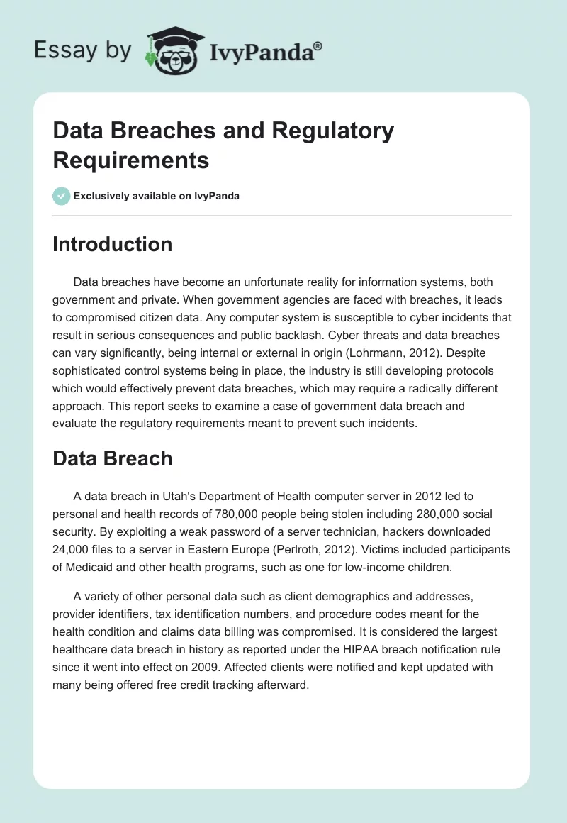 Data Breaches and Regulatory Requirements. Page 1