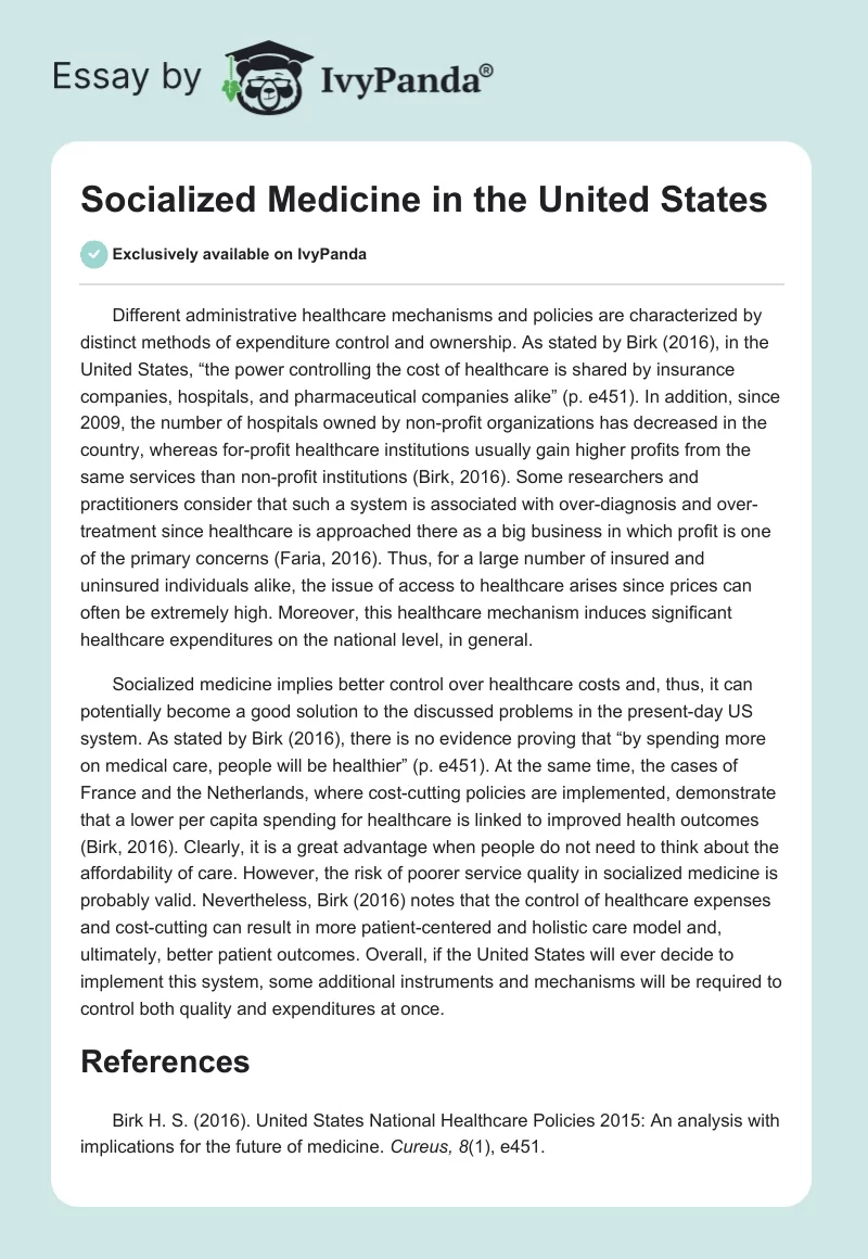 Socialized Medicine in the United States. Page 1