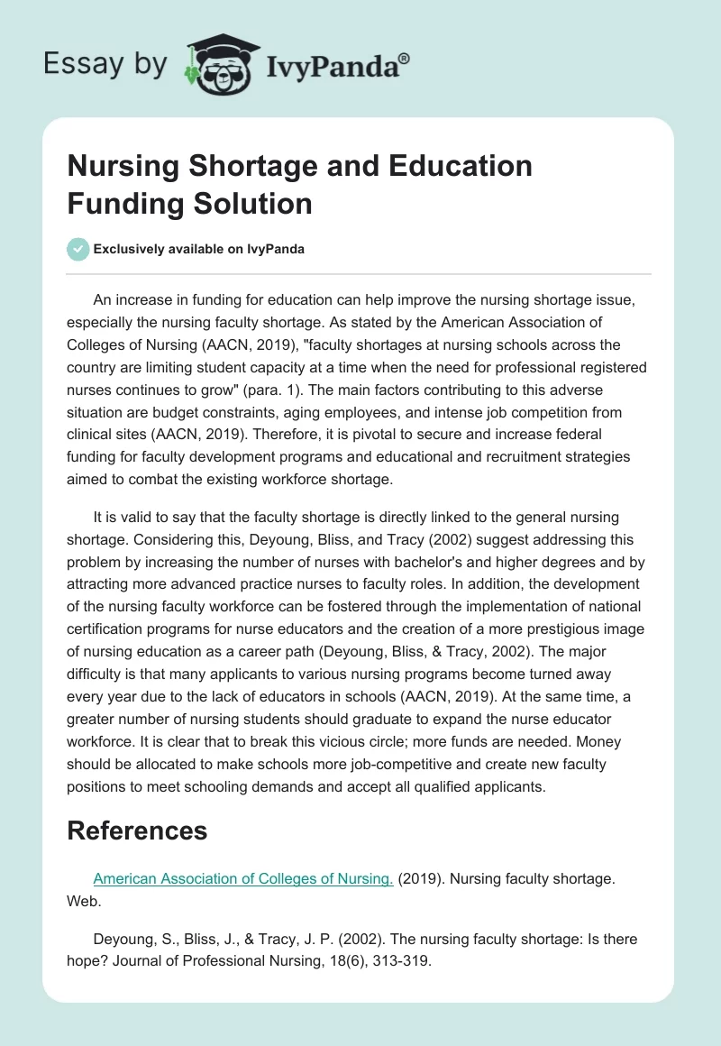 Nursing Shortage and Education Funding Solution. Page 1