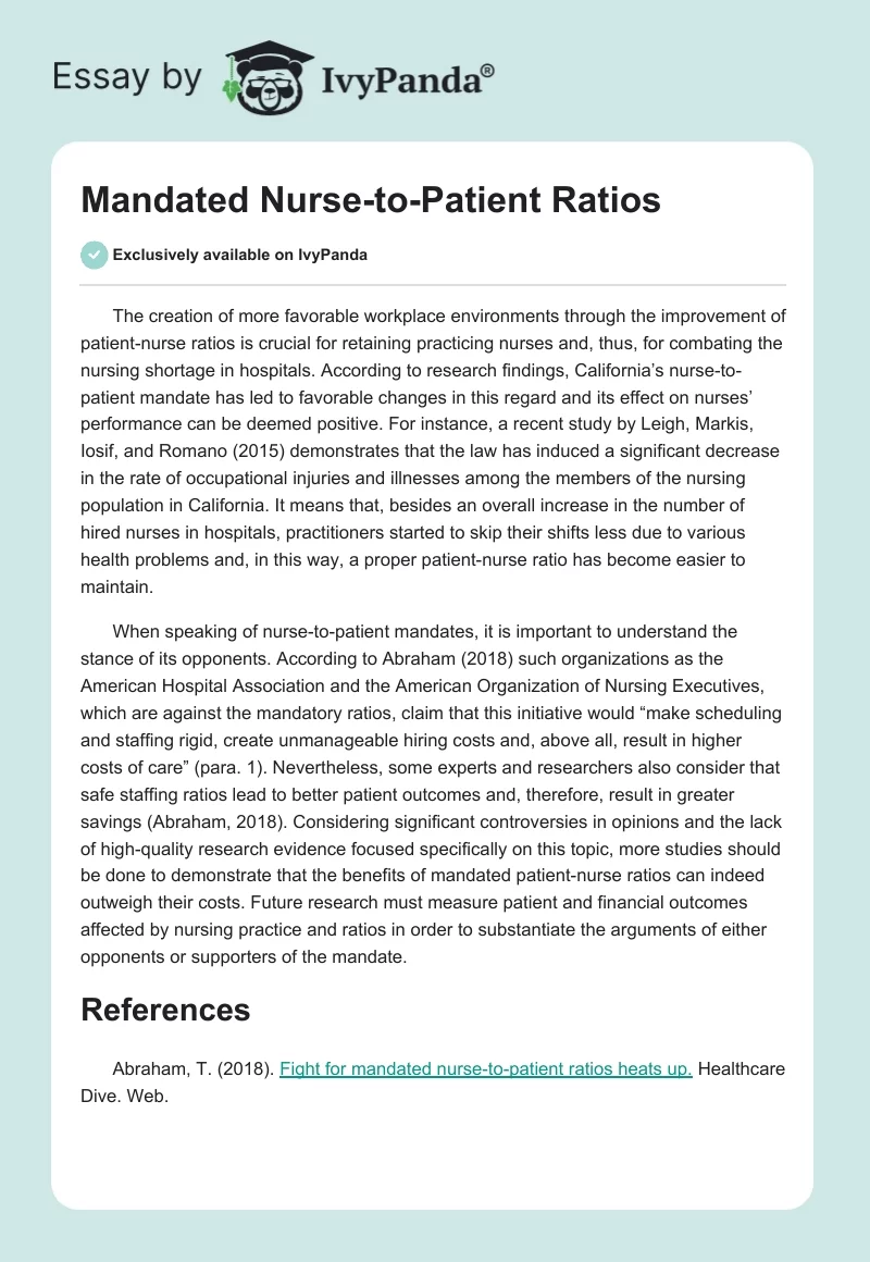 Mandated Nurse-to-Patient Ratios. Page 1