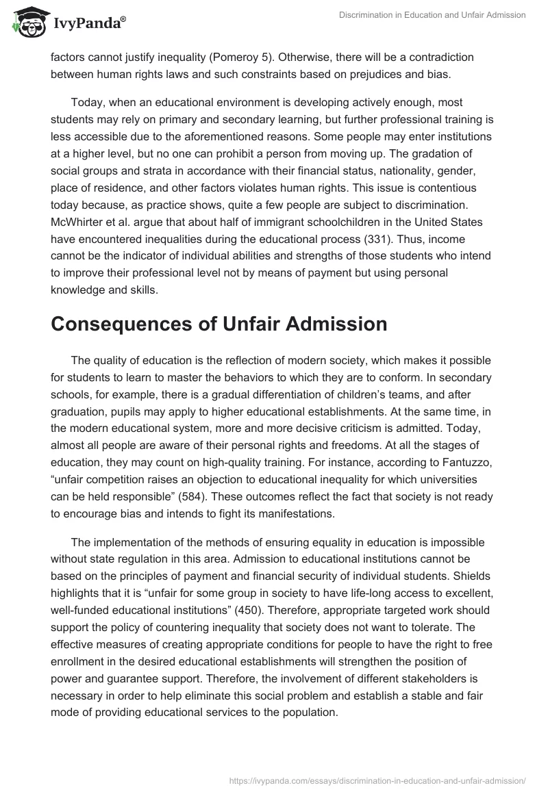 Discrimination in Education and Unfair Admission. Page 2