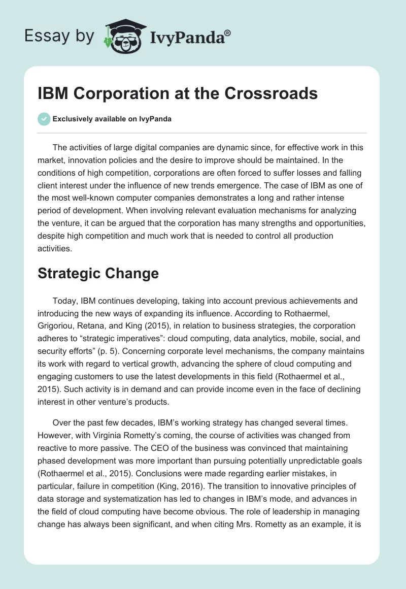 IBM Corporation at the Crossroads. Page 1