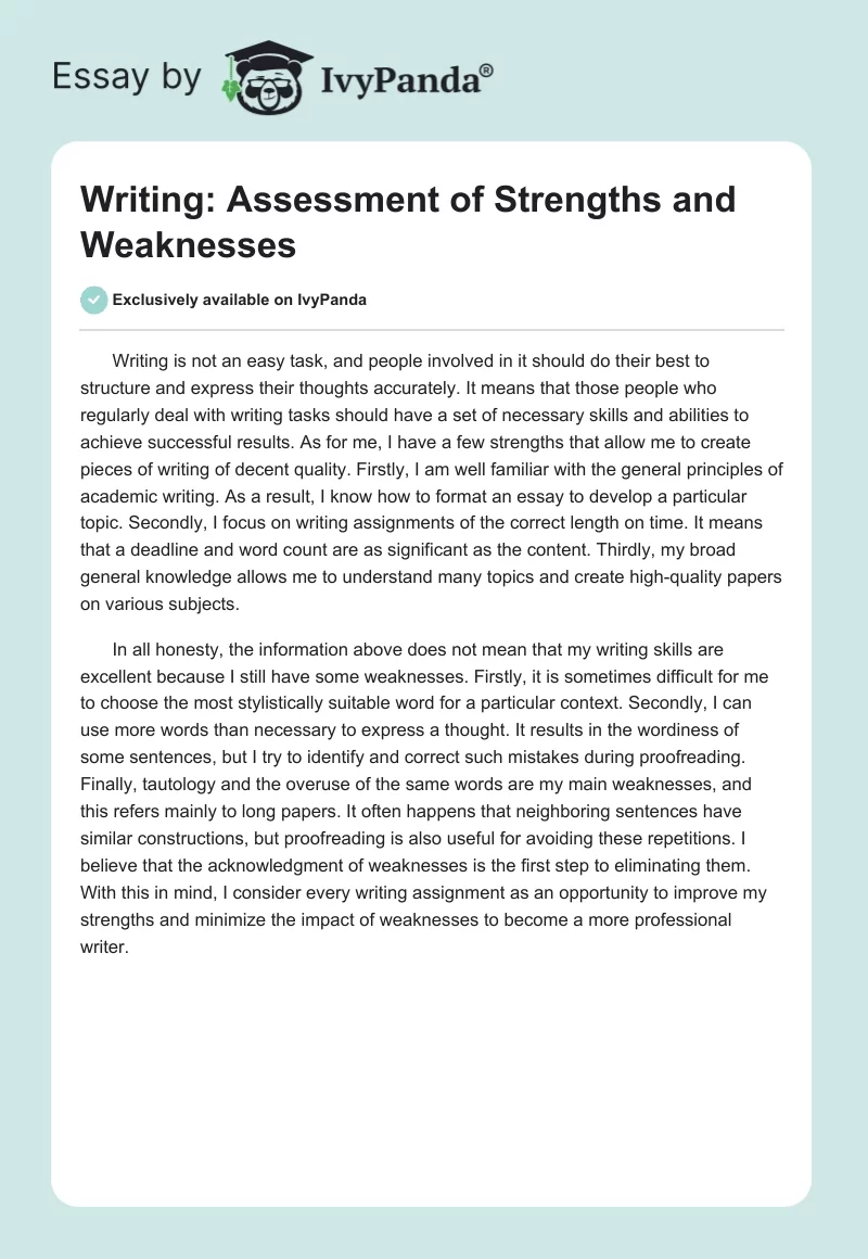 Writing: Assessment of Strengths and Weaknesses. Page 1
