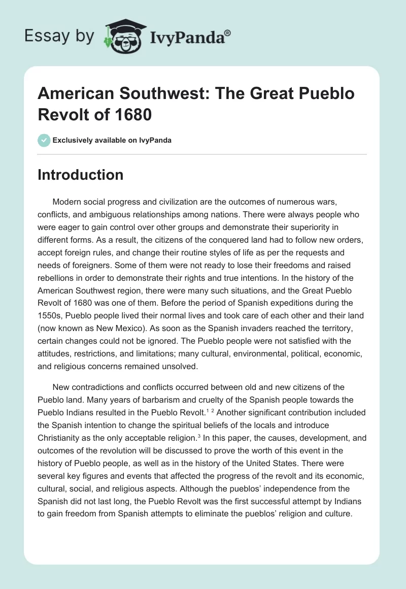 American Southwest: The Great Pueblo Revolt of 1680. Page 1