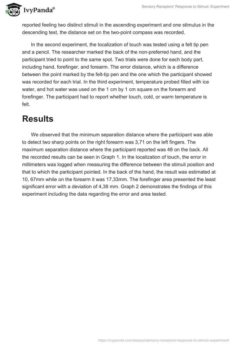 Sensory Receptors' Response to Stimuli: Experiment. Page 2