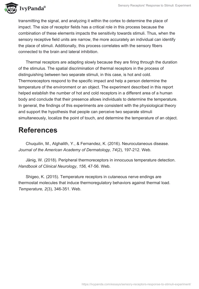 Sensory Receptors' Response to Stimuli: Experiment. Page 5