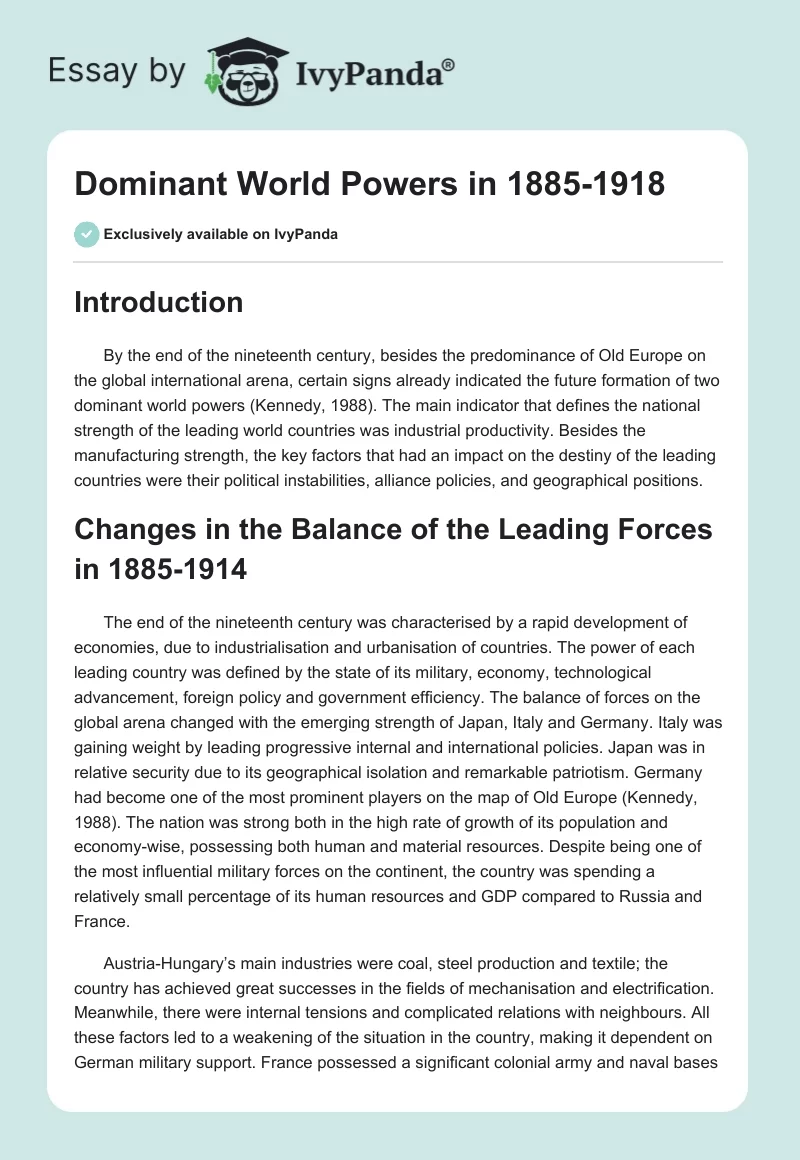 Dominant World Powers in 1885-1918. Page 1