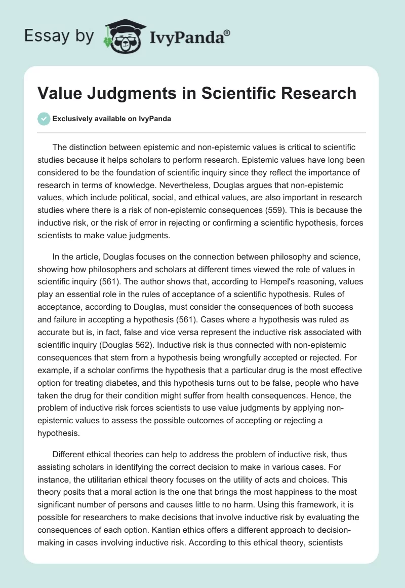 Value Judgments in Scientific Research. Page 1