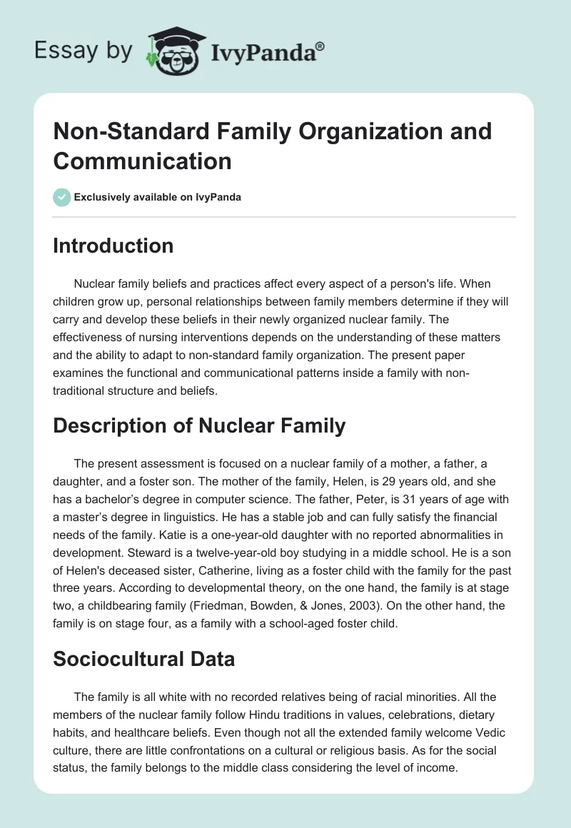 Non-Standard Family Organization and Communication. Page 1