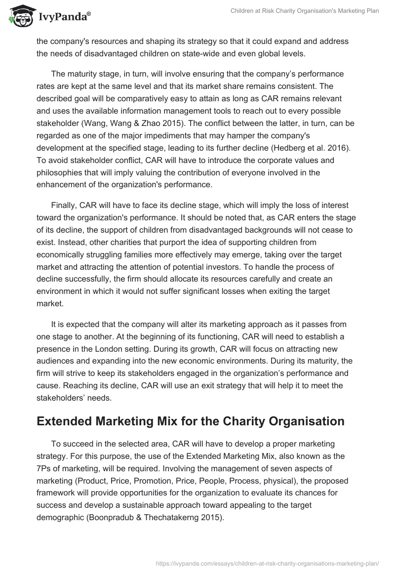 Children at Risk Charity Organisation's Marketing Plan. Page 5