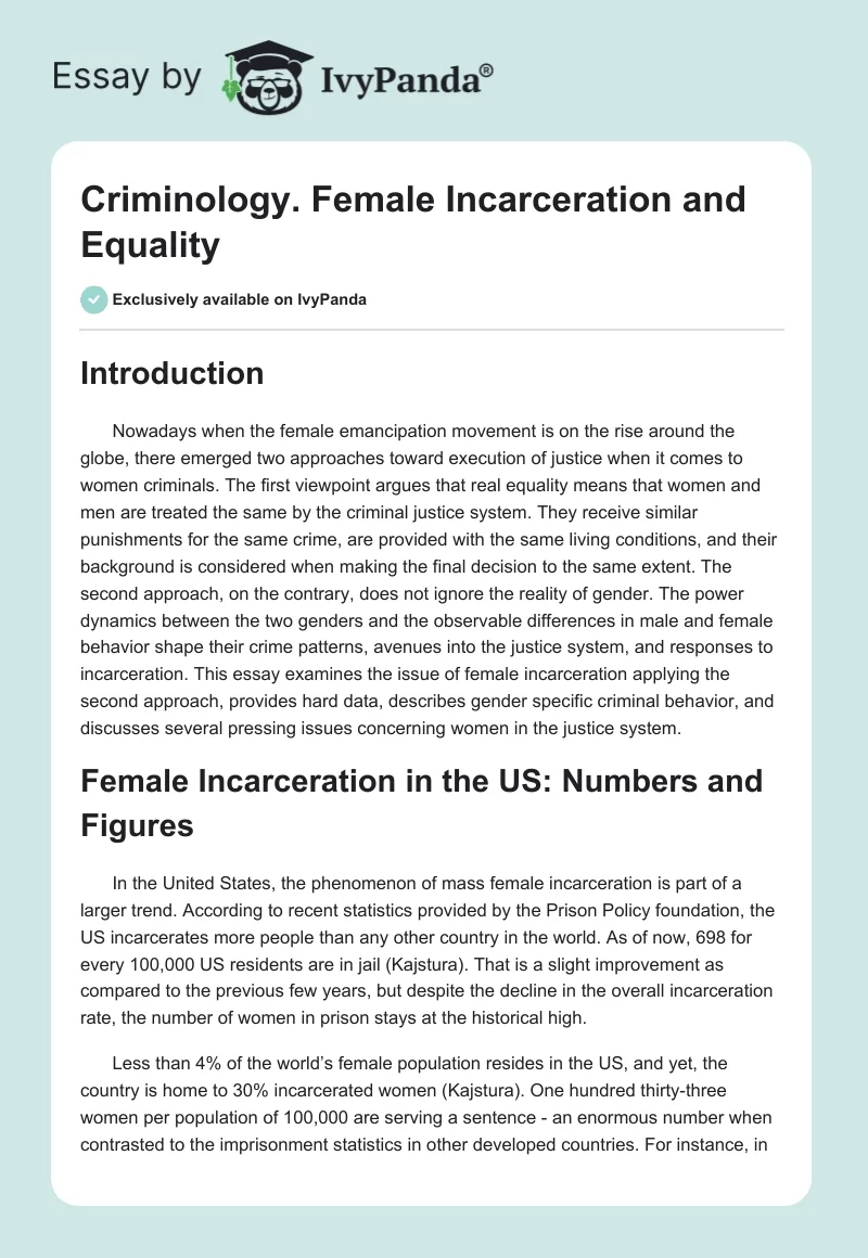 Criminology. Female Incarceration and Equality. Page 1
