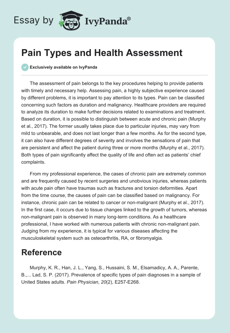 Pain Types and Health Assessment. Page 1