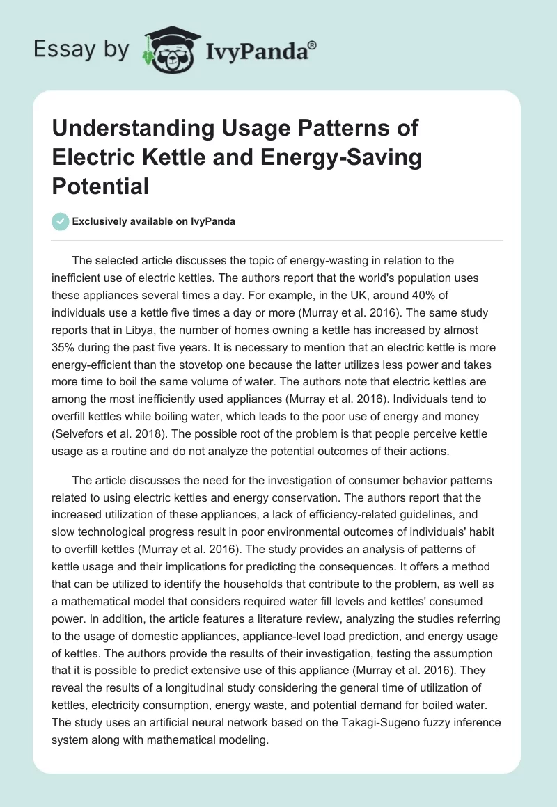 Understanding Usage Patterns of Electric Kettle and Energy-Saving Potential. Page 1