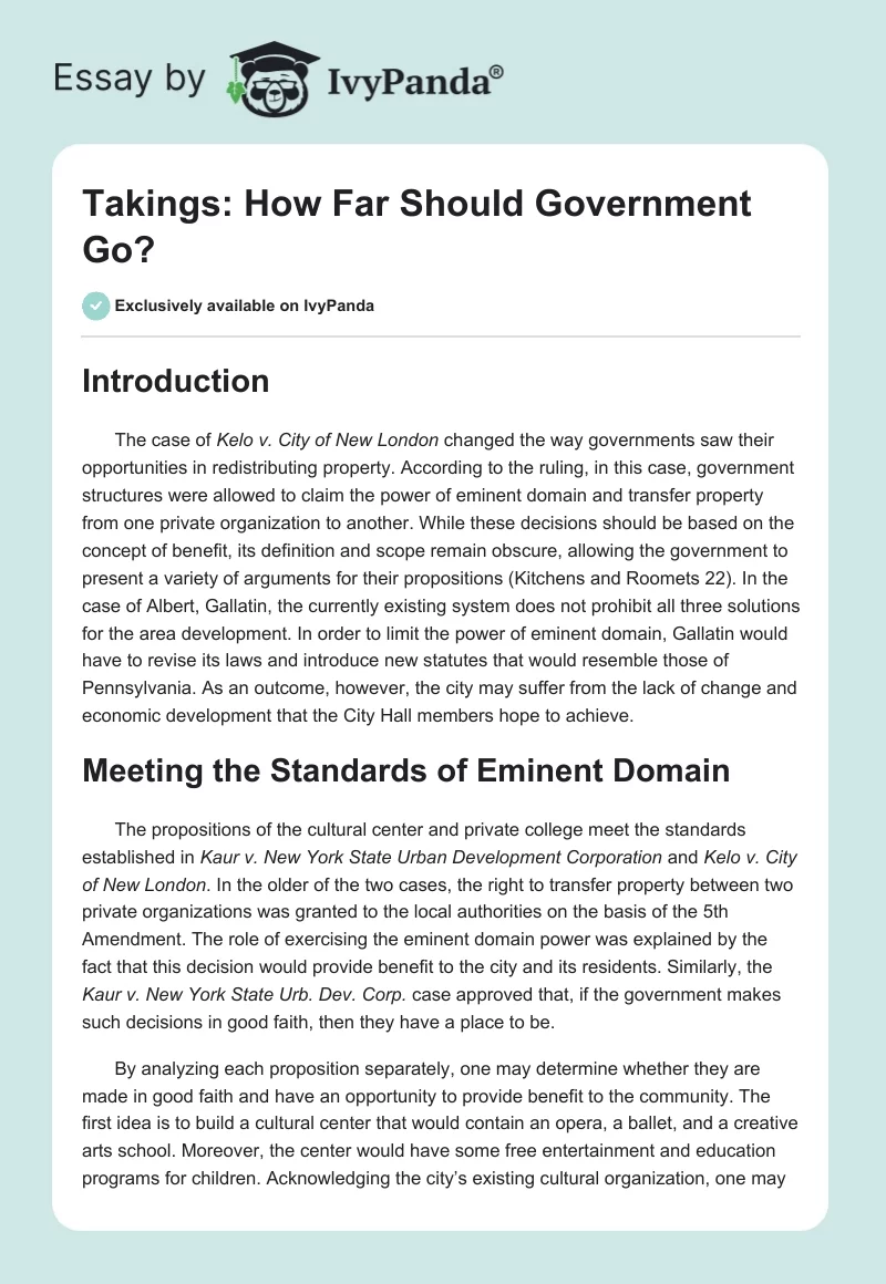Takings: How Far Should Government Go?. Page 1