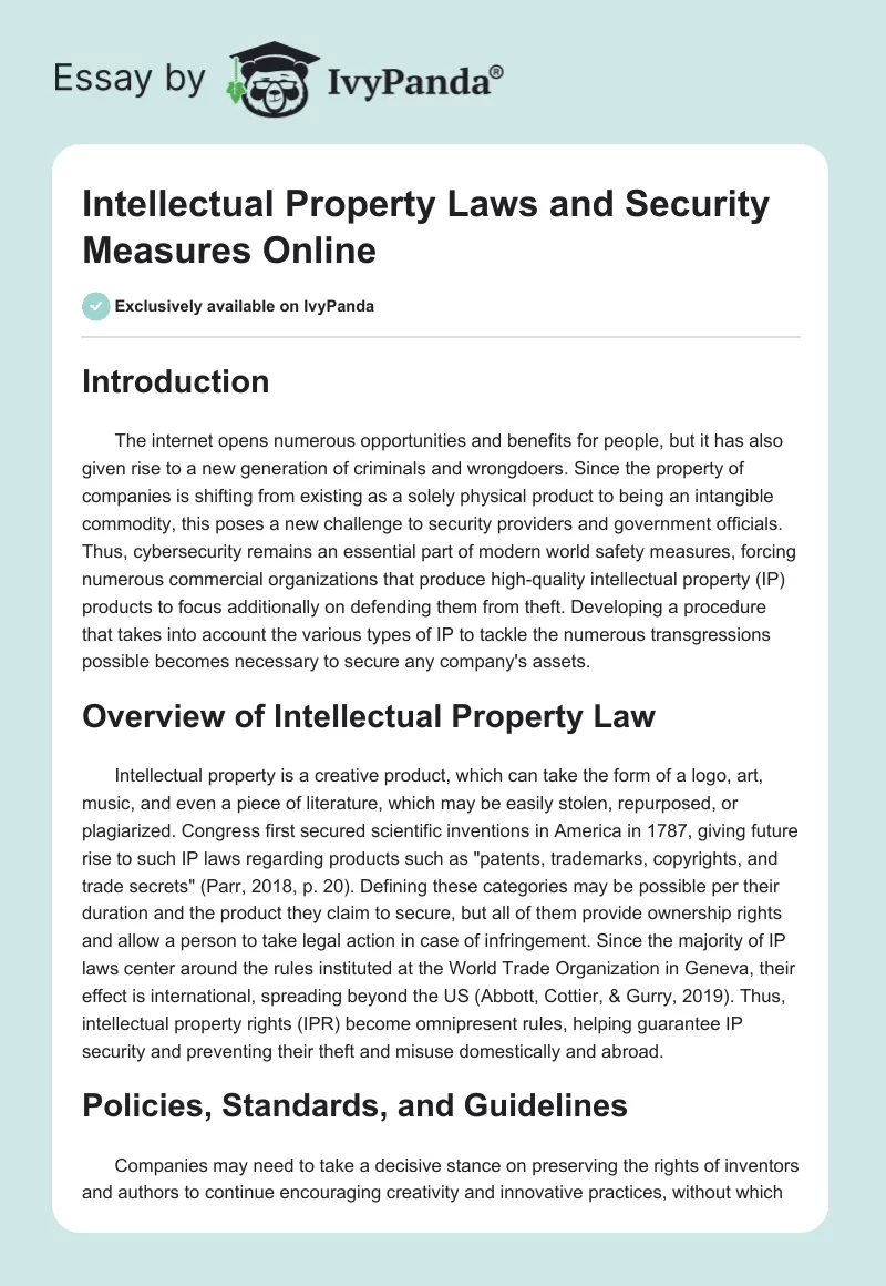 Intellectual Property Laws and Security Measures Online. Page 1