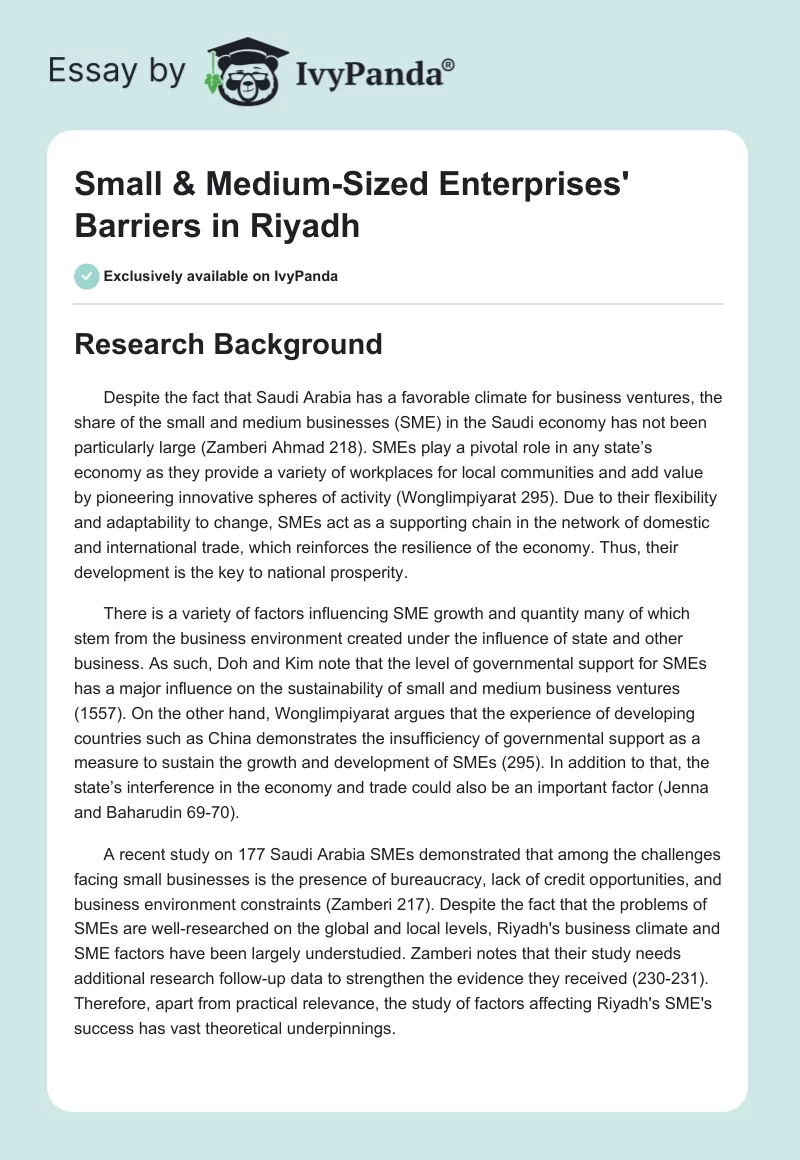 Small & Medium-Sized Enterprises' Barriers in Riyadh. Page 1