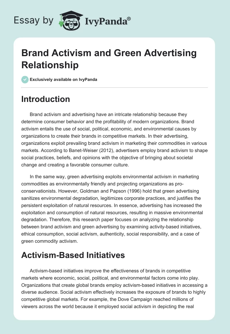 Brand Activism and Green Advertising Relationship. Page 1
