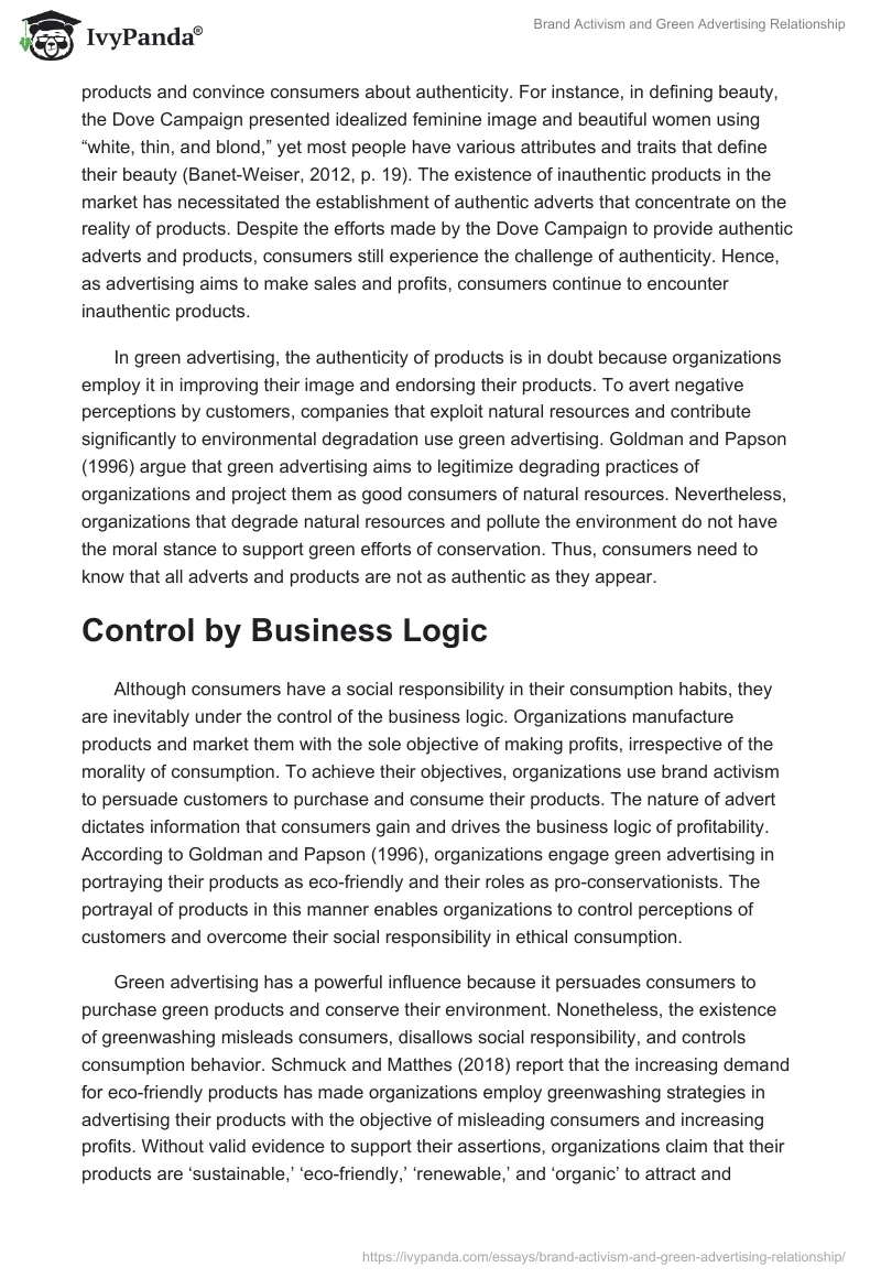 Brand Activism and Green Advertising Relationship. Page 4