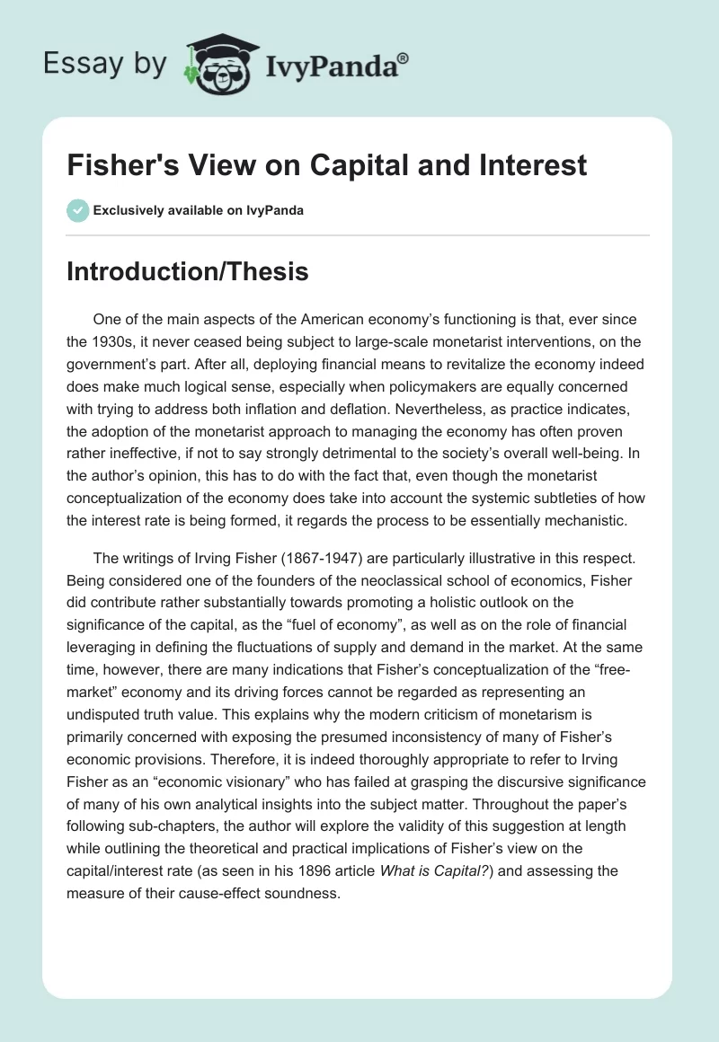 Fisher's View on Capital and Interest. Page 1