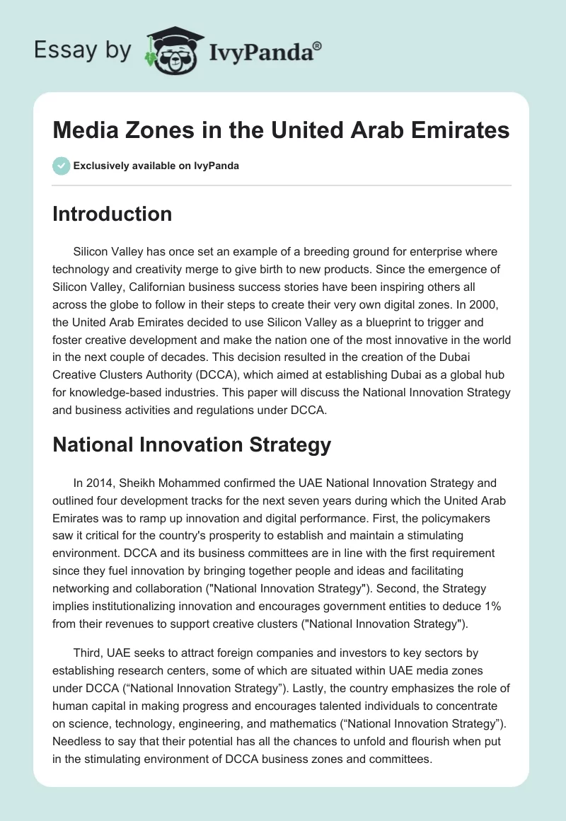 Media Zones in the United Arab Emirates. Page 1