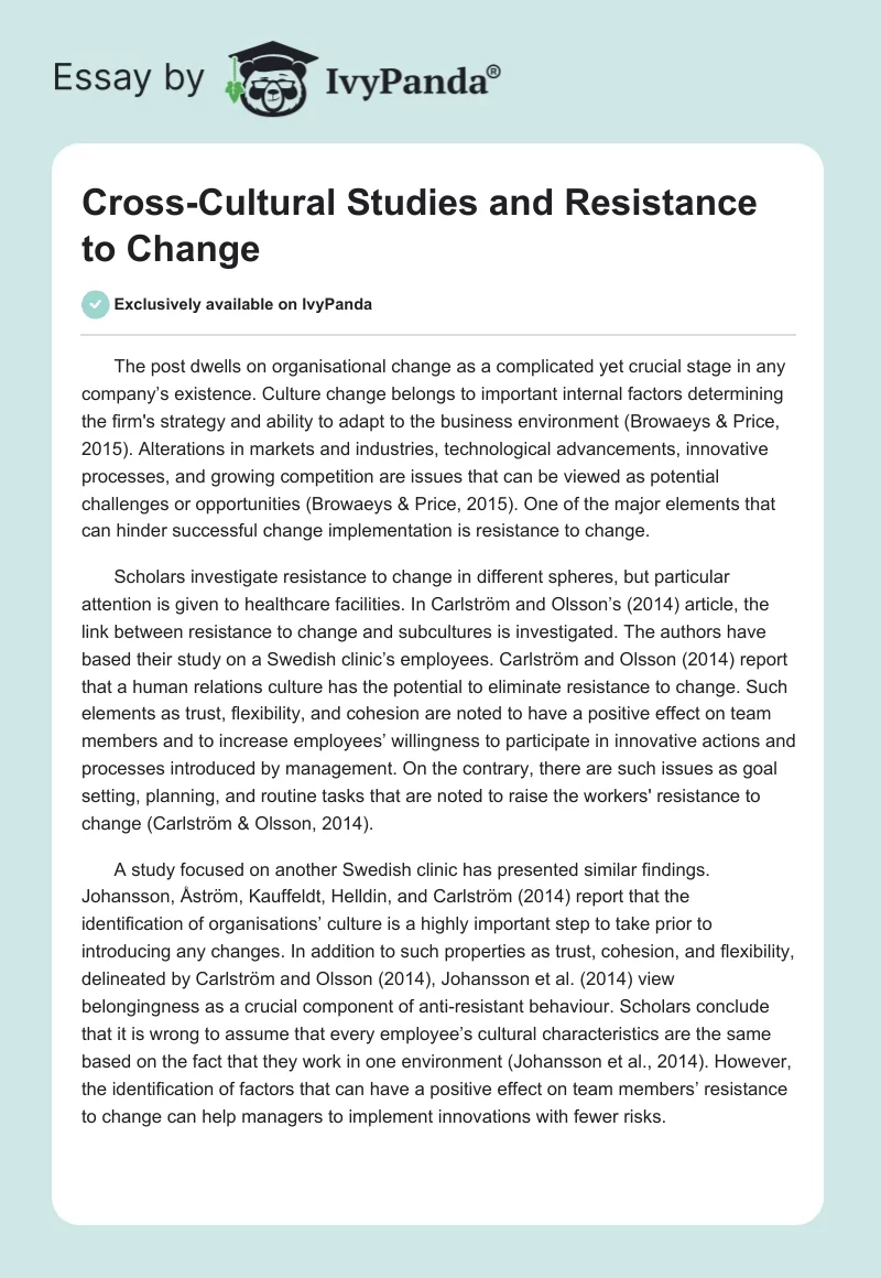 Cross-Cultural Studies and Resistance to Change. Page 1