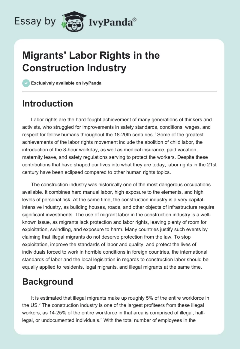 Migrants' Labor Rights in the Construction Industry. Page 1
