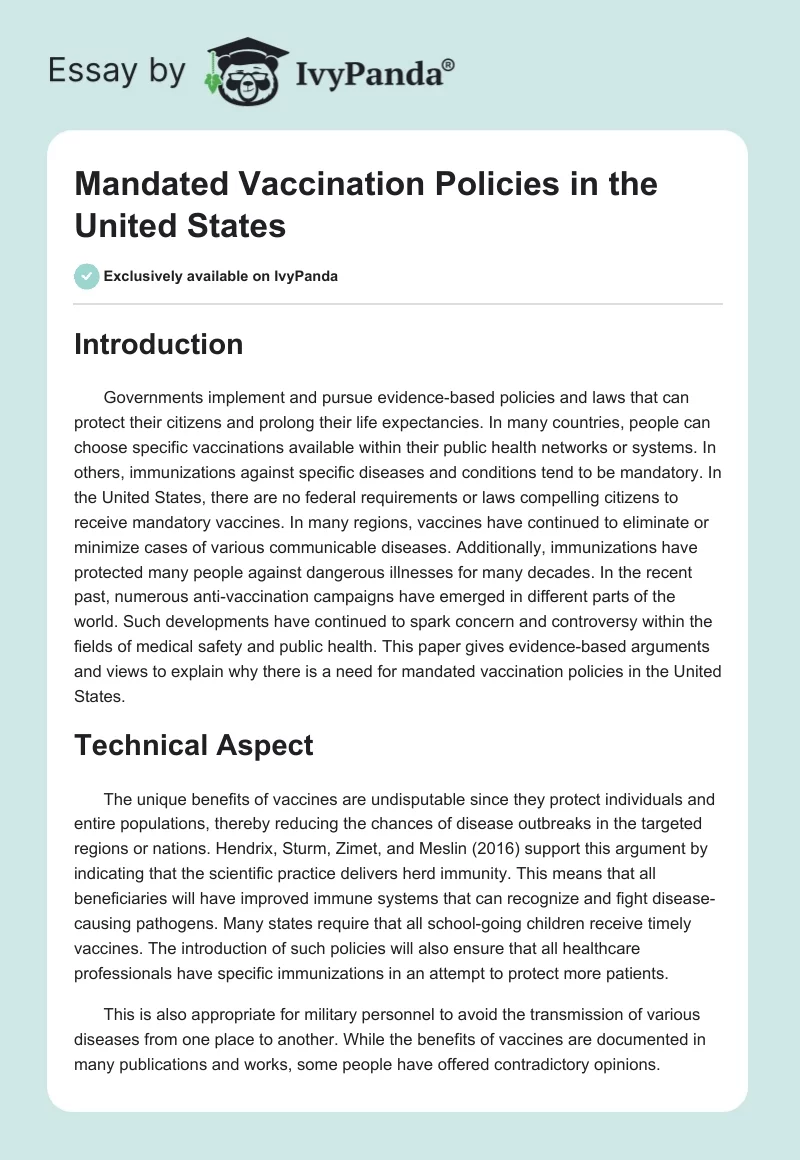 Mandated Vaccination Policies in the United States. Page 1