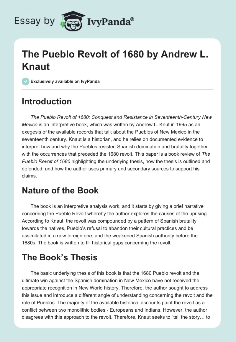"The Pueblo Revolt of 1680" by Andrew L. Knaut. Page 1