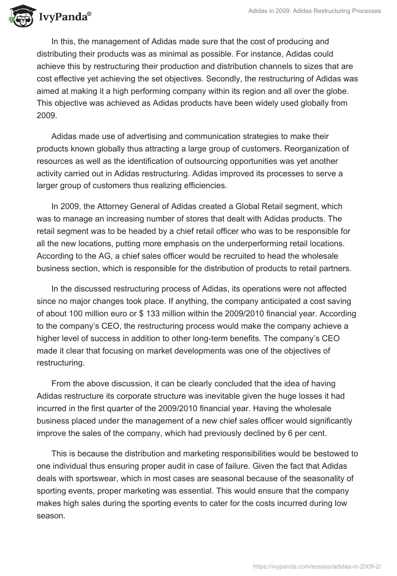 Adidas in 2009: Adidas Restructuring Processes. Page 2