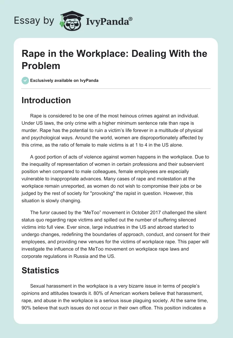 Rape in the Workplace: Dealing With the Problem. Page 1