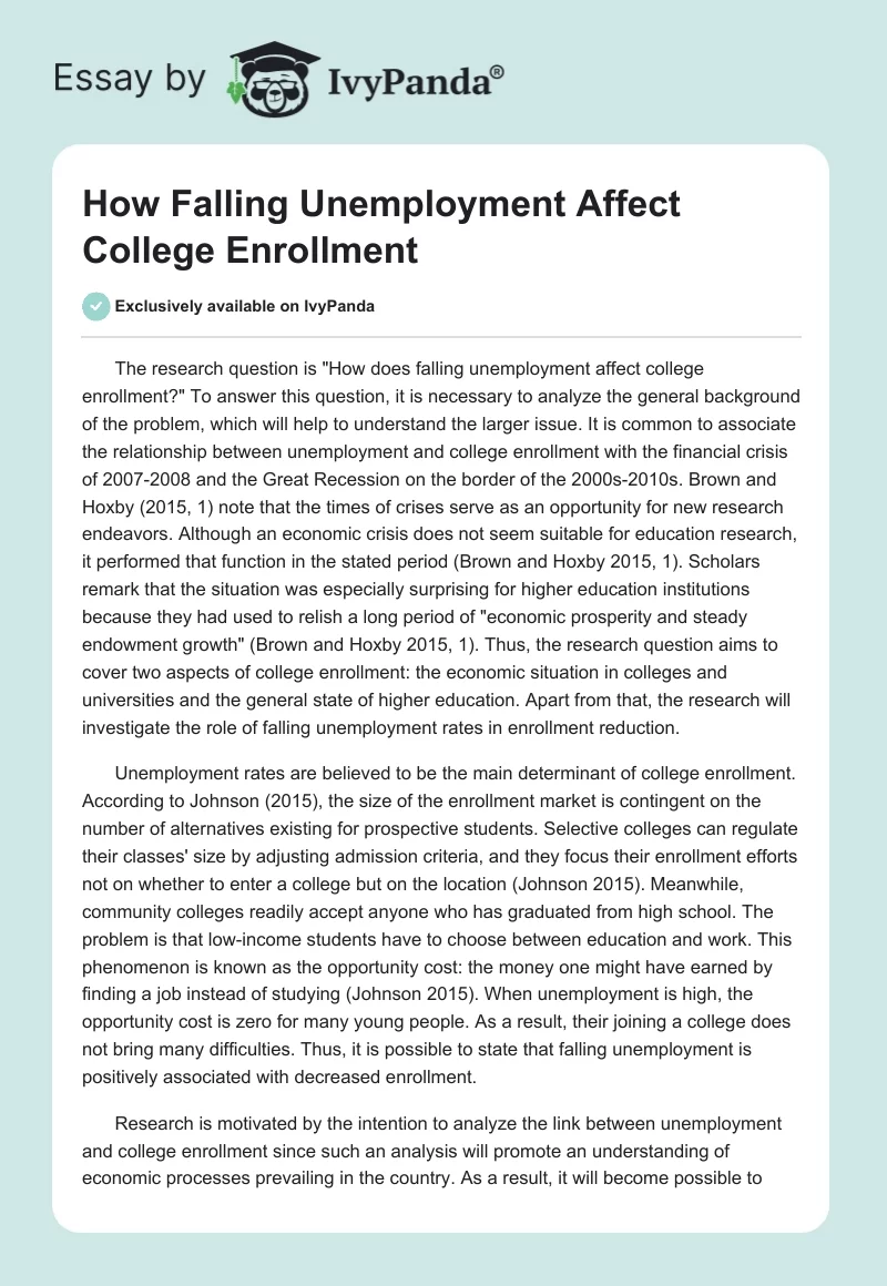 How Falling Unemployment Affect College Enrollment. Page 1