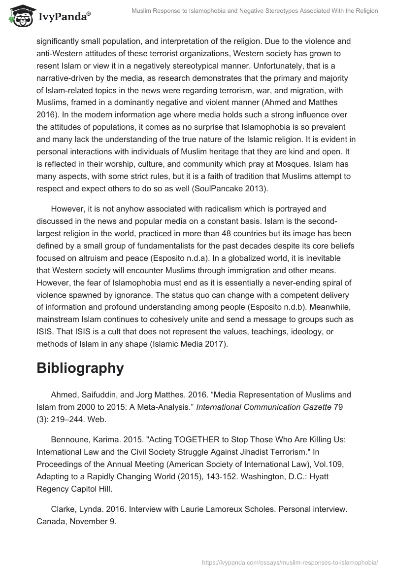 Muslim Response to Islamophobia and Negative Stereotypes Associated With the Religion. Page 4