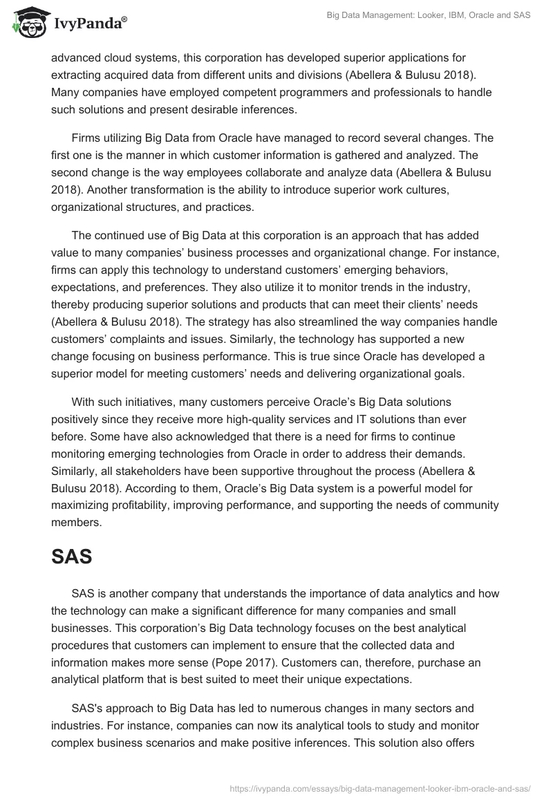 Big Data Management: Looker, IBM, Oracle and SAS. Page 3