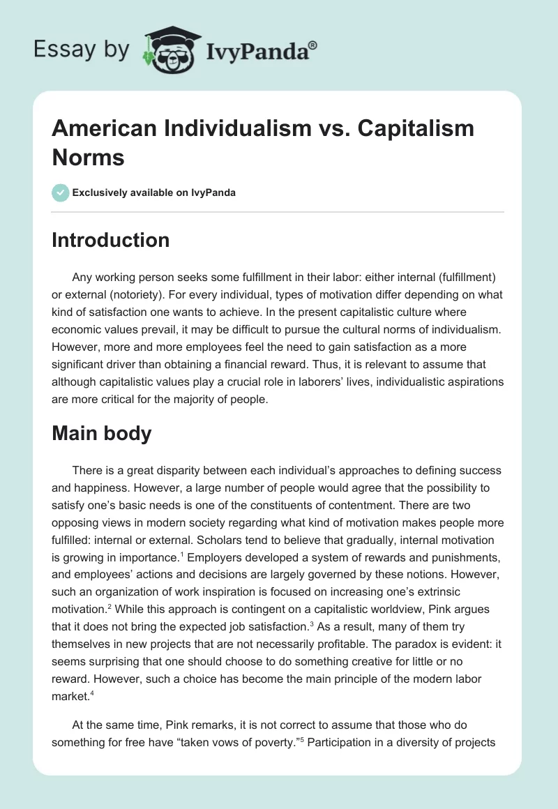 American Individualism vs. Capitalism Norms. Page 1