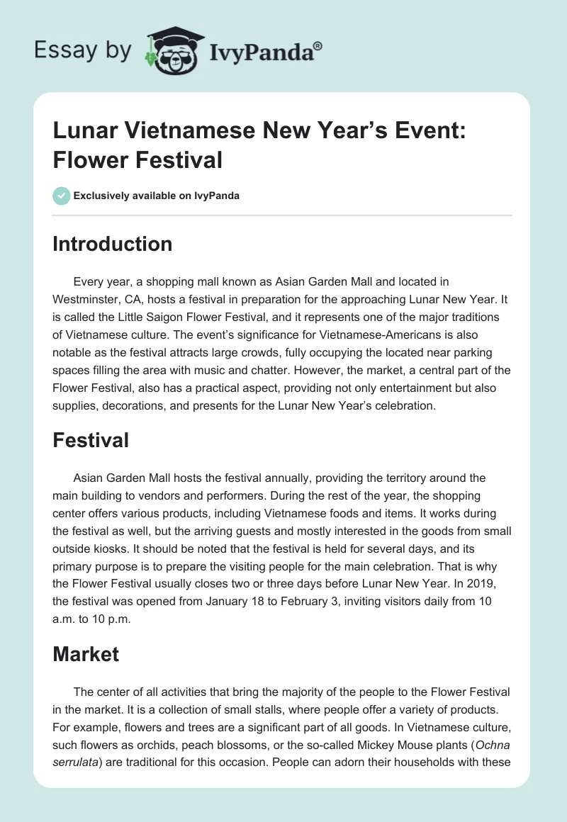 Lunar Vietnamese New Year’s Event: Flower Festival. Page 1