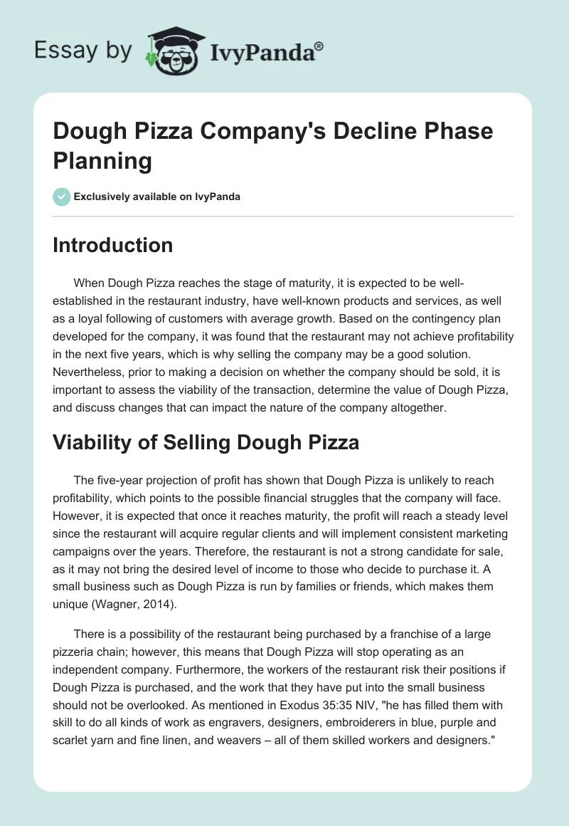 Dough Pizza Company's Decline Phase Planning. Page 1