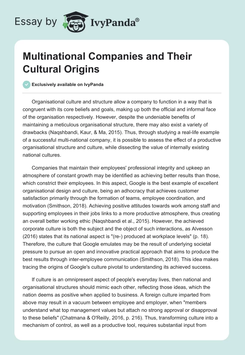 Multinational Companies and Their Cultural Origins. Page 1