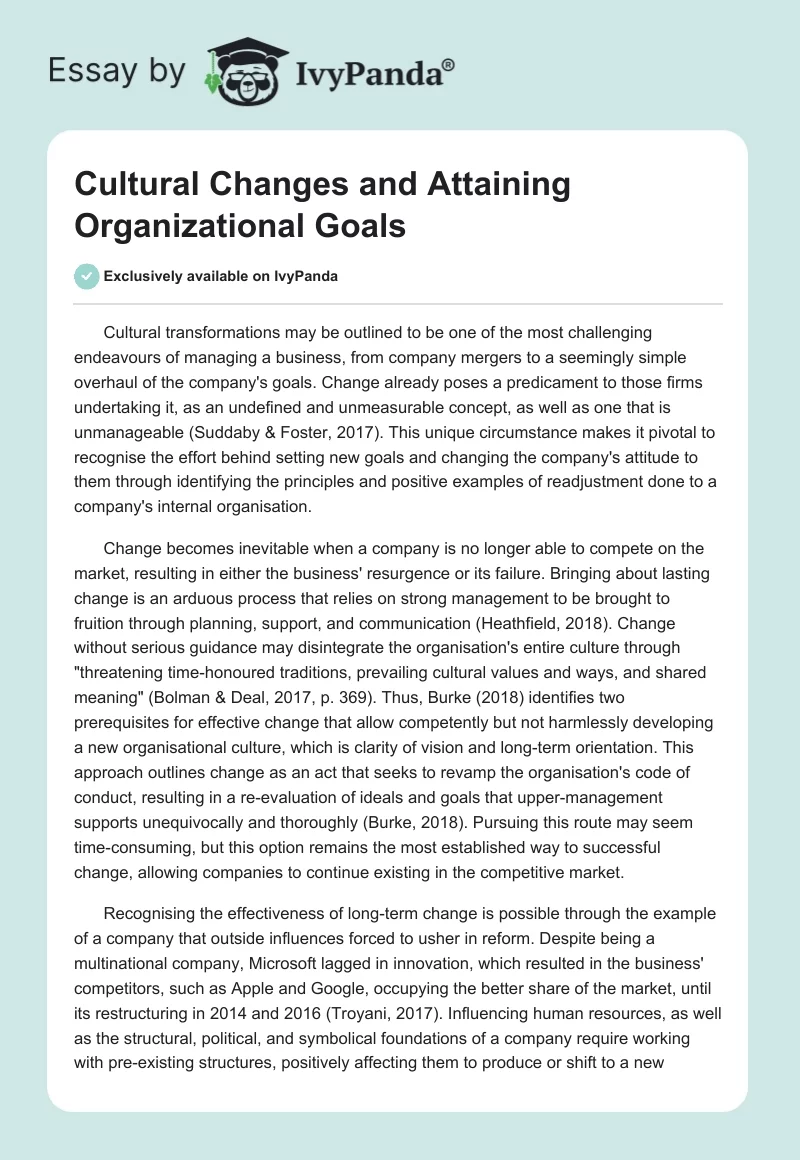 Cultural Changes and Attaining Organizational Goals. Page 1