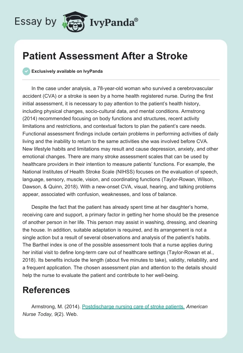 Patient Assessment After a Stroke. Page 1