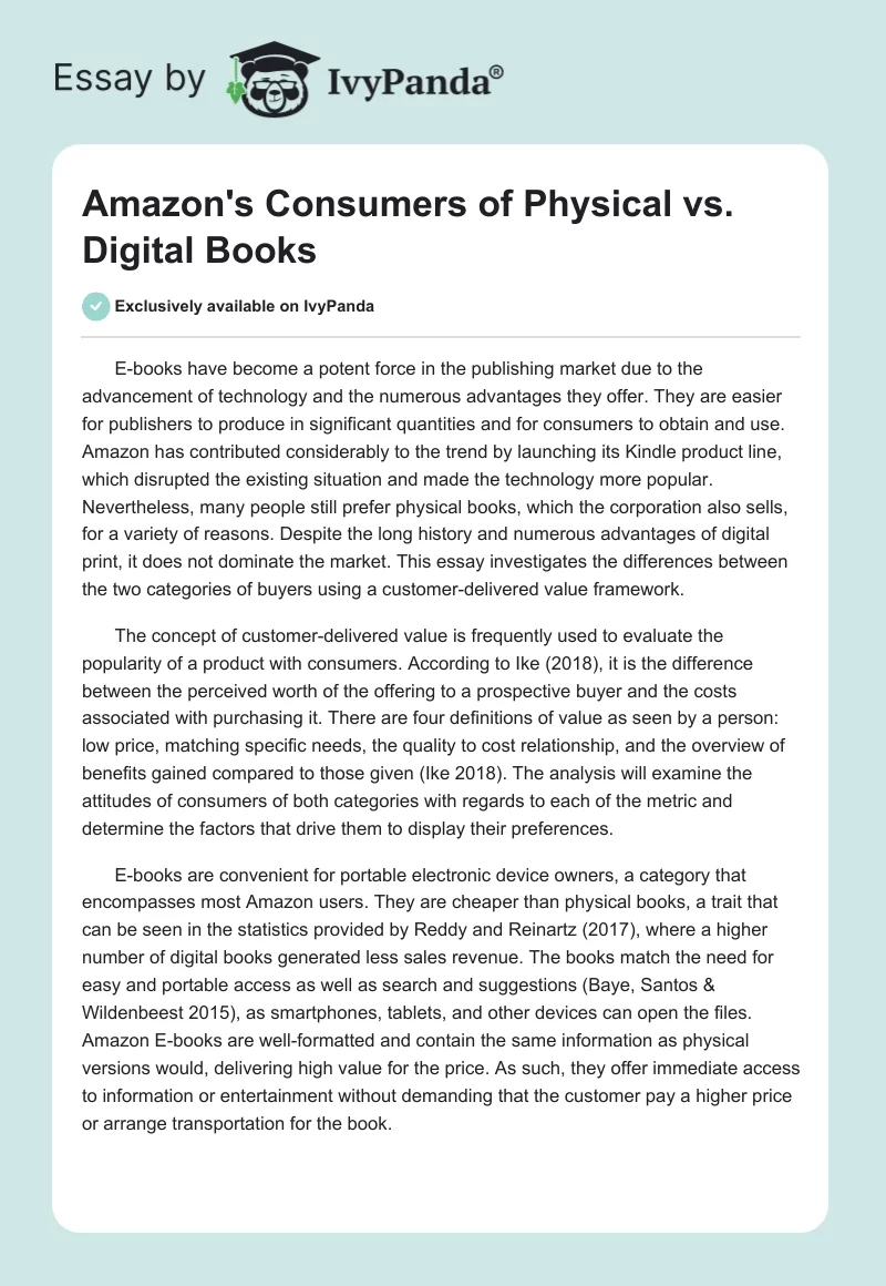 Amazon's Consumers of Physical vs. Digital Books. Page 1