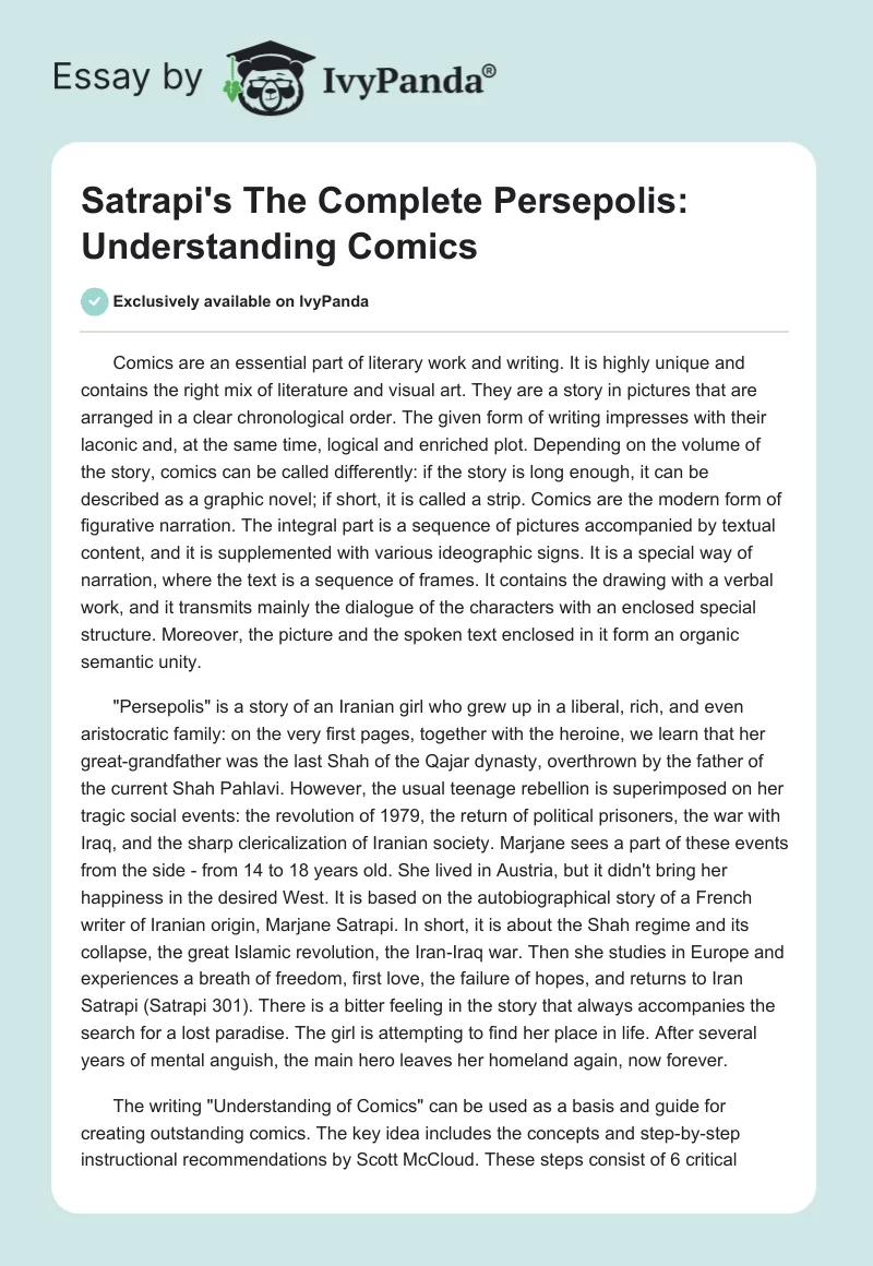 Satrapi's "The Complete Persepolis": Understanding Comics. Page 1