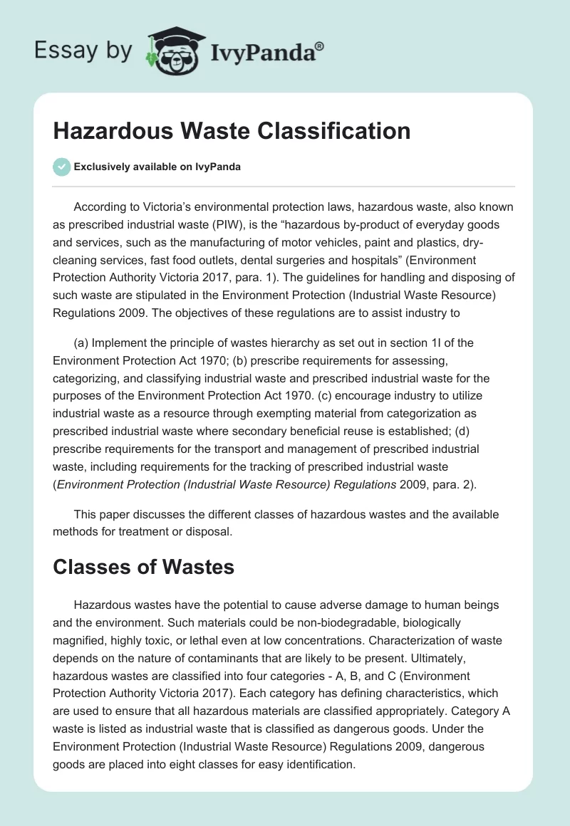Hazardous Waste Classification. Page 1