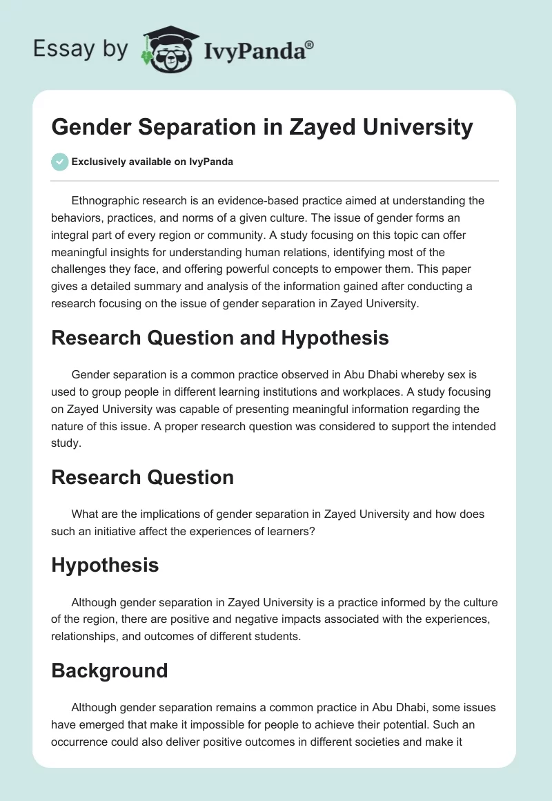 Gender Separation in Zayed University. Page 1