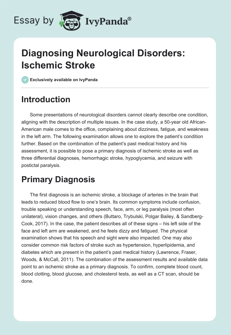 Diagnosing Neurological Disorders: Ischemic Stroke. Page 1