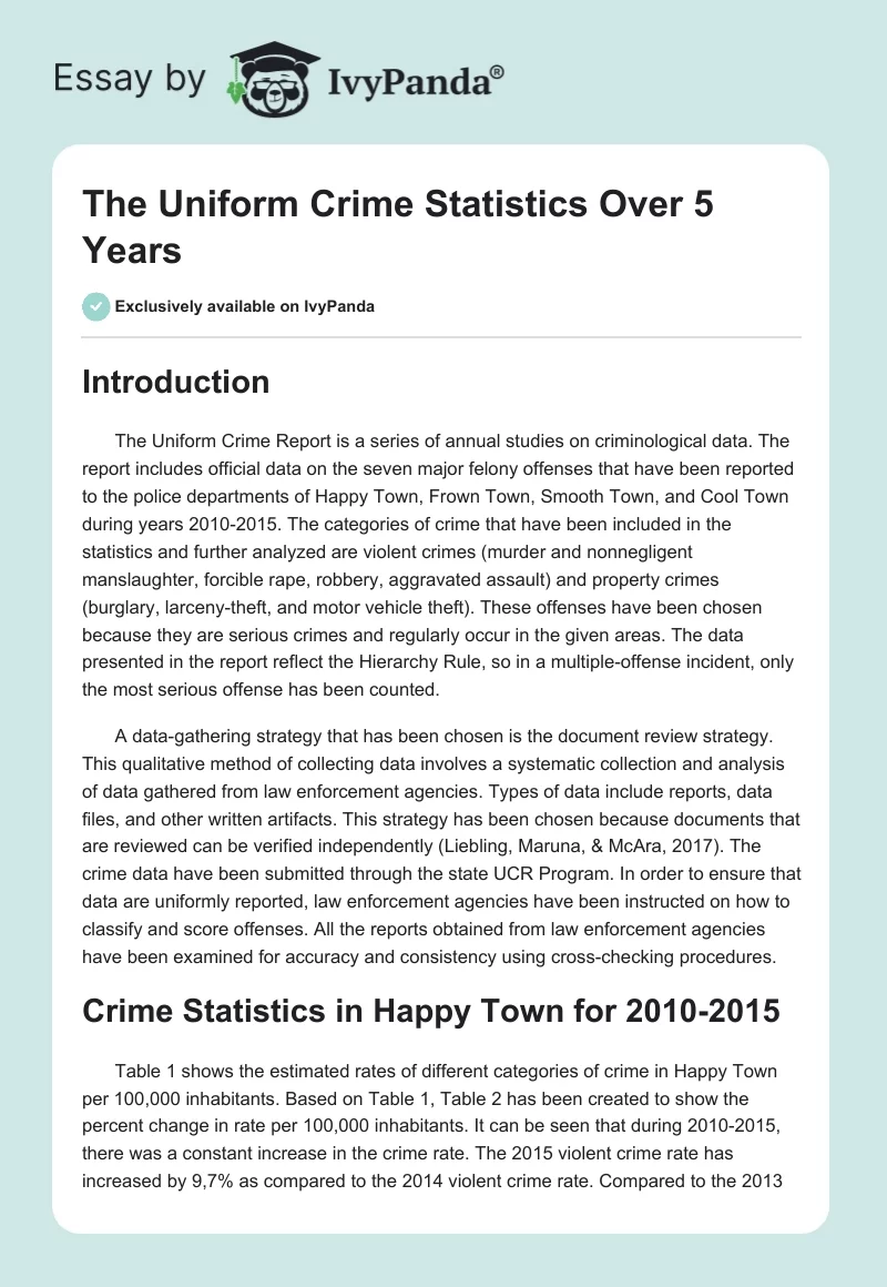 The Uniform Crime Statistics Over 5 Years. Page 1