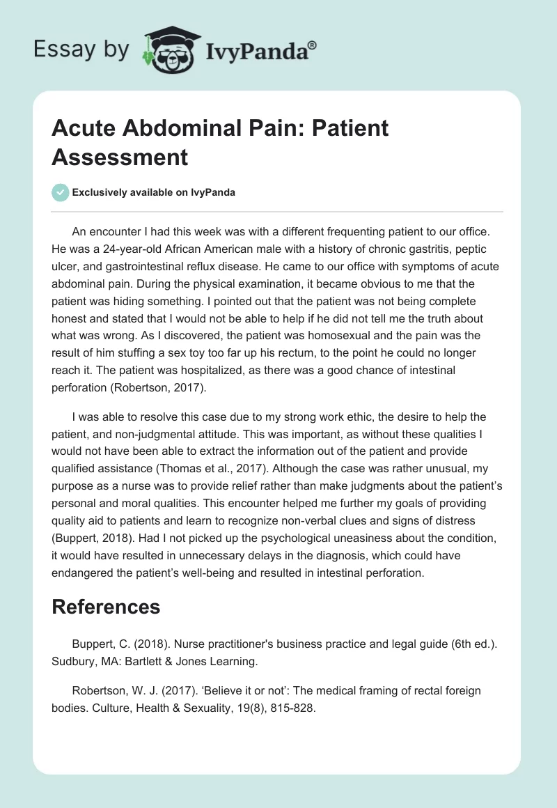 Acute Abdominal Pain: Patient Assessment. Page 1