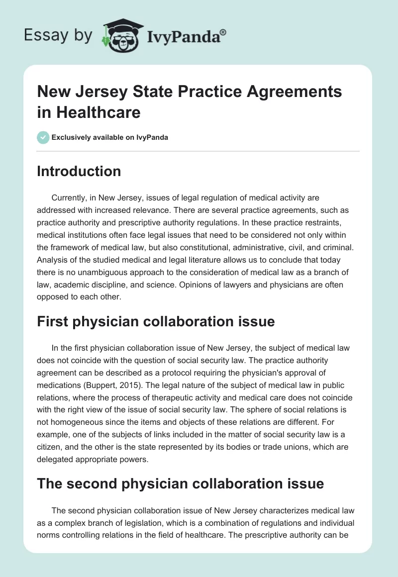 New Jersey State Practice Agreements in Healthcare. Page 1