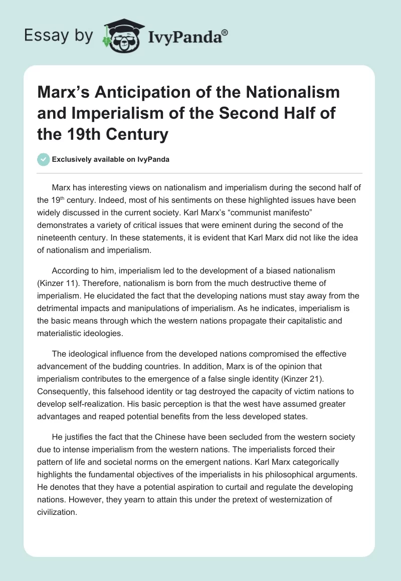 Marx’s Anticipation of the Nationalism and Imperialism of the Second Half of the 19th Century. Page 1