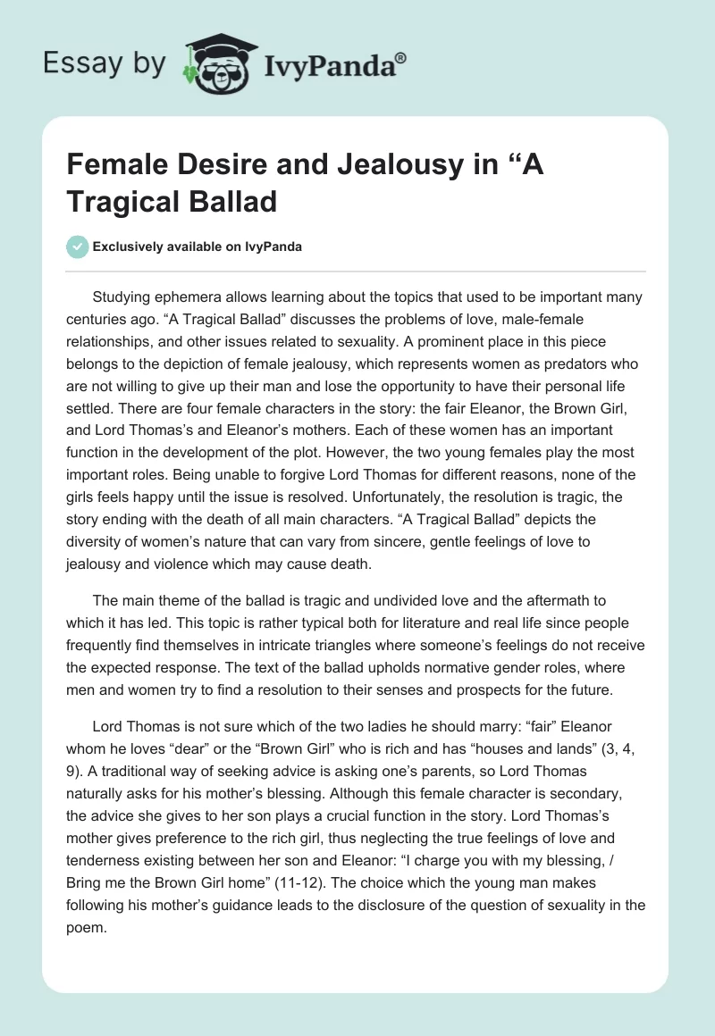 Female Desire and Jealousy in “A Tragical Ballad". Page 1