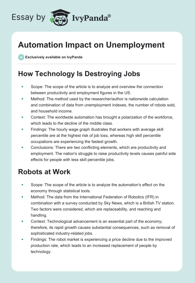 Automation Impact on Unemployment. Page 1